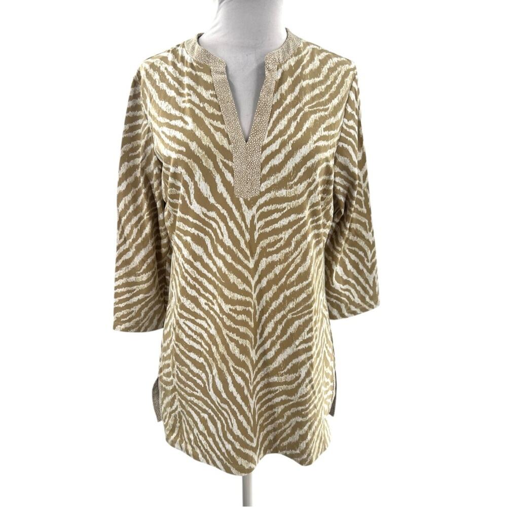 J. McLaughlin Catalina cloth animal print tunic top‎ tan sz M